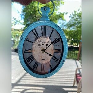 Antiquité de Paris Blue Metal Wall Clock - Vintage Accent